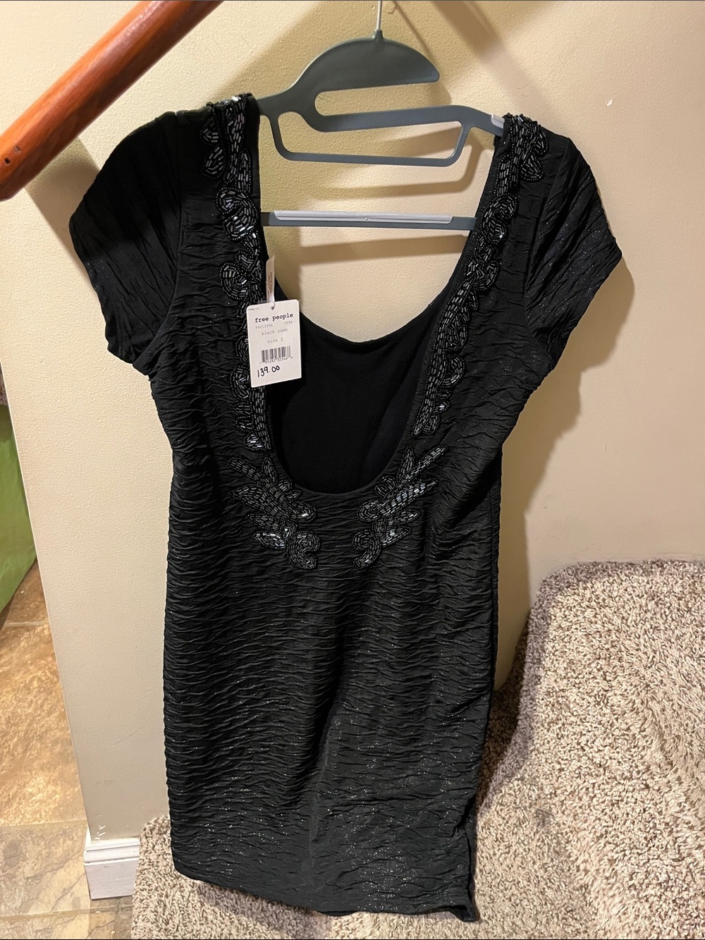 Free People Black Textured Scoop Backless Dress with Beaded Details - Picture 4 of 7